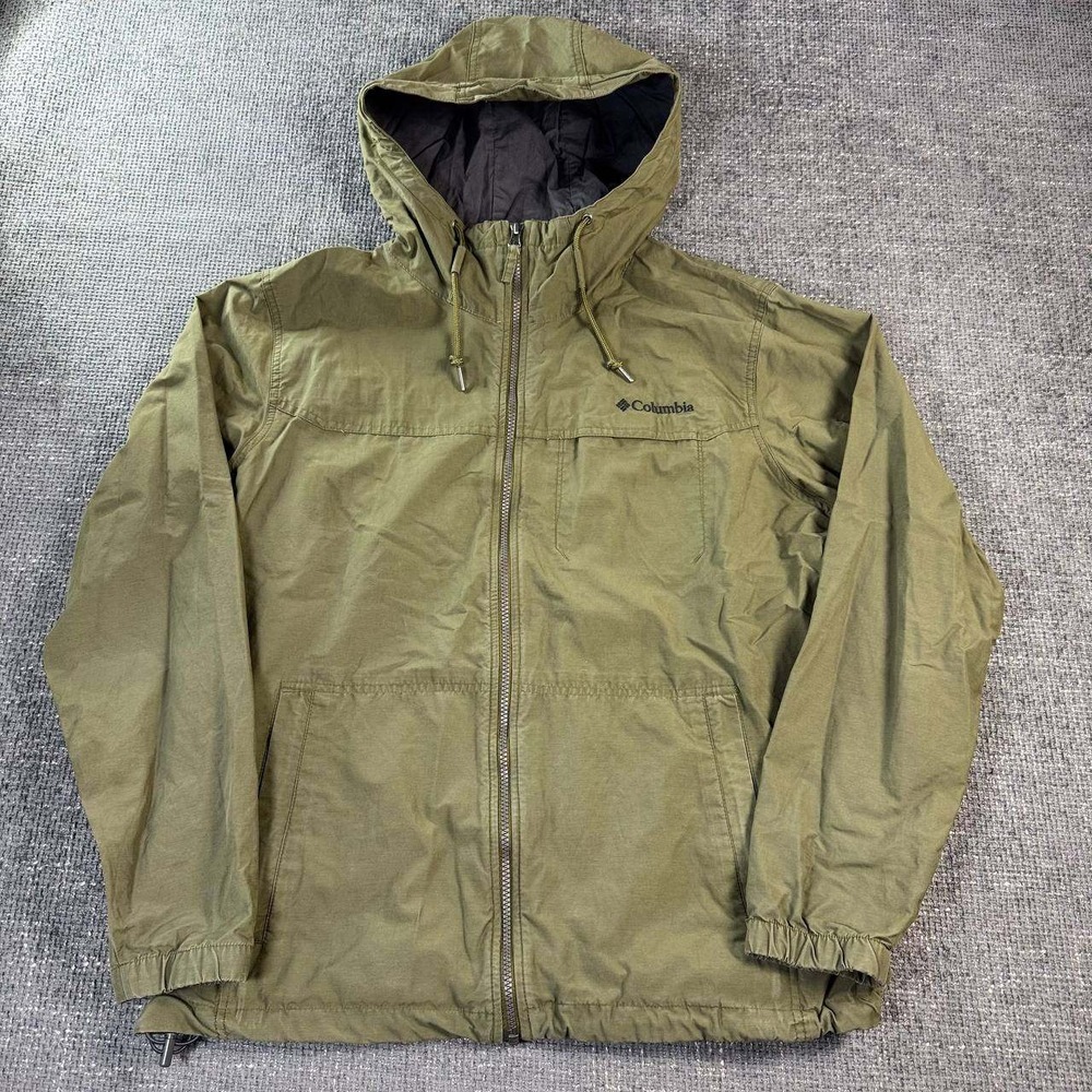 Columbia Hooded Windbreaker Jacket Mens Large Olive Green Full Zip XM3809